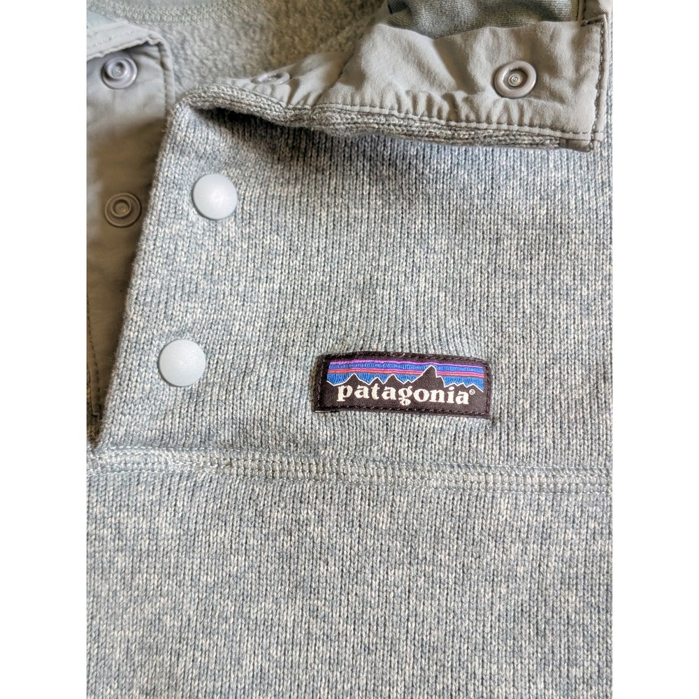 Patagonia women's size M 1/4 snap Better Sweater Marsupial Pullover Blue Logo - Picture 3 of 12